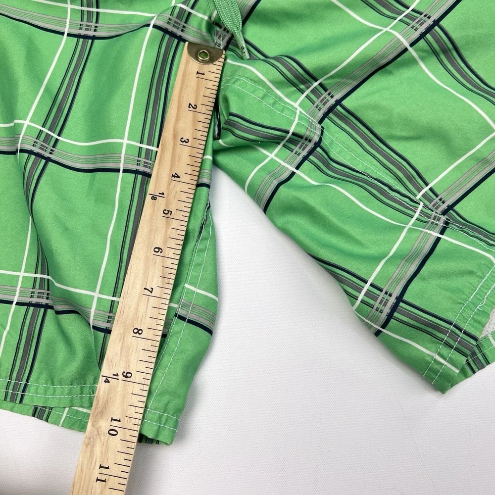 Men's OP Ocean Pacific Green Plaid Swimming Trunks Board Shorts Lined Size XL